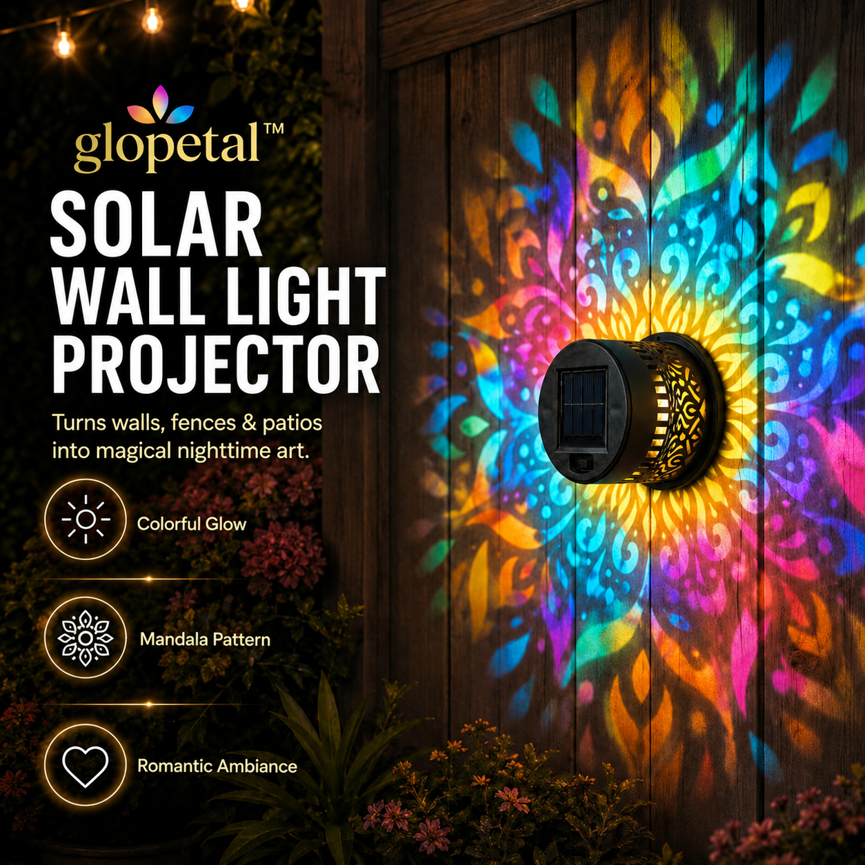 GloPetal™ Solar Wall Light Projector