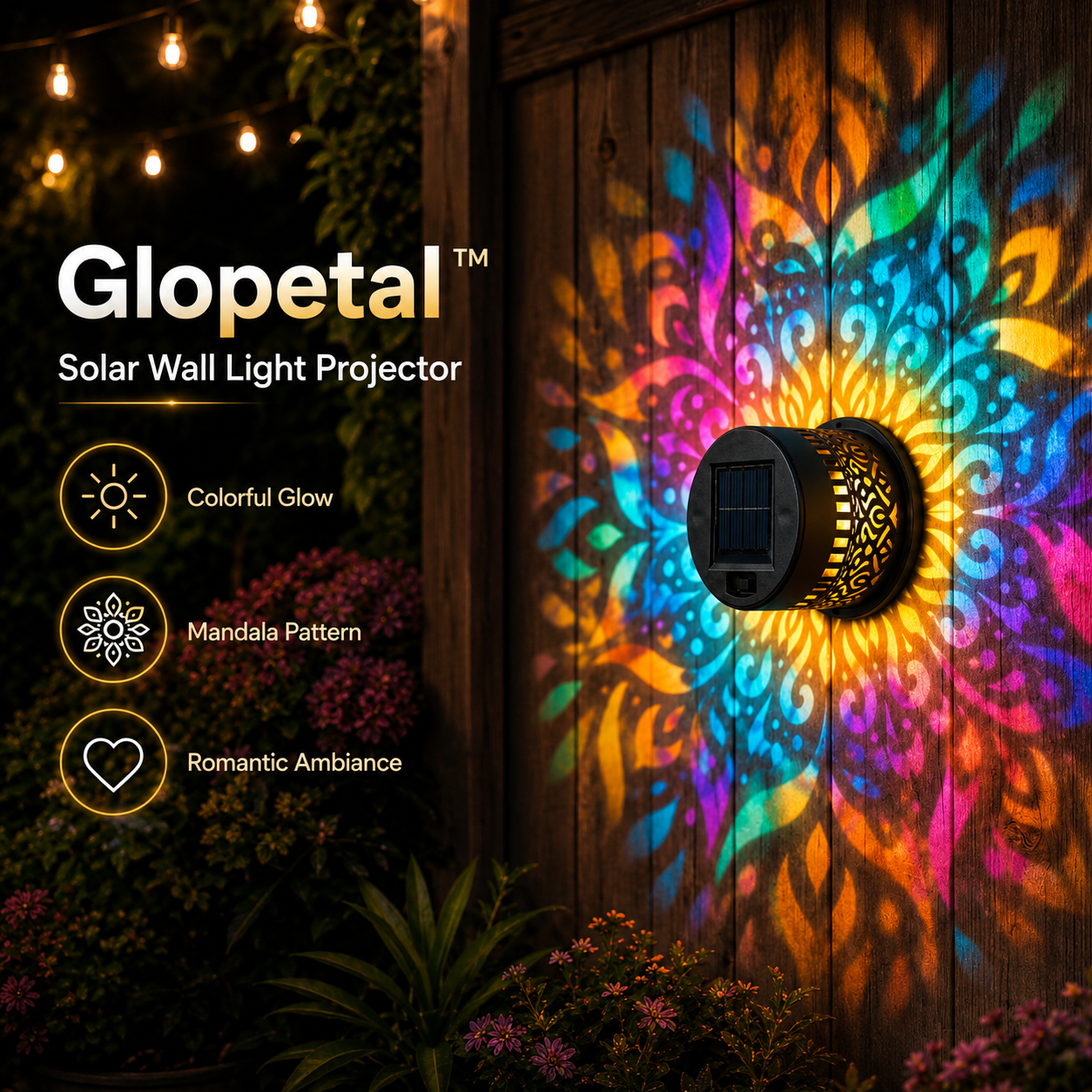 GloPetal™ Solar Wall Light Projector